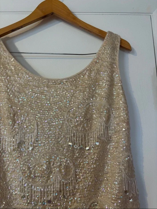 Vintage 60’s Beaded Sequins Cream Pastel Large Wool Embellished Bridal 50’ Large - Picture 8 of 17